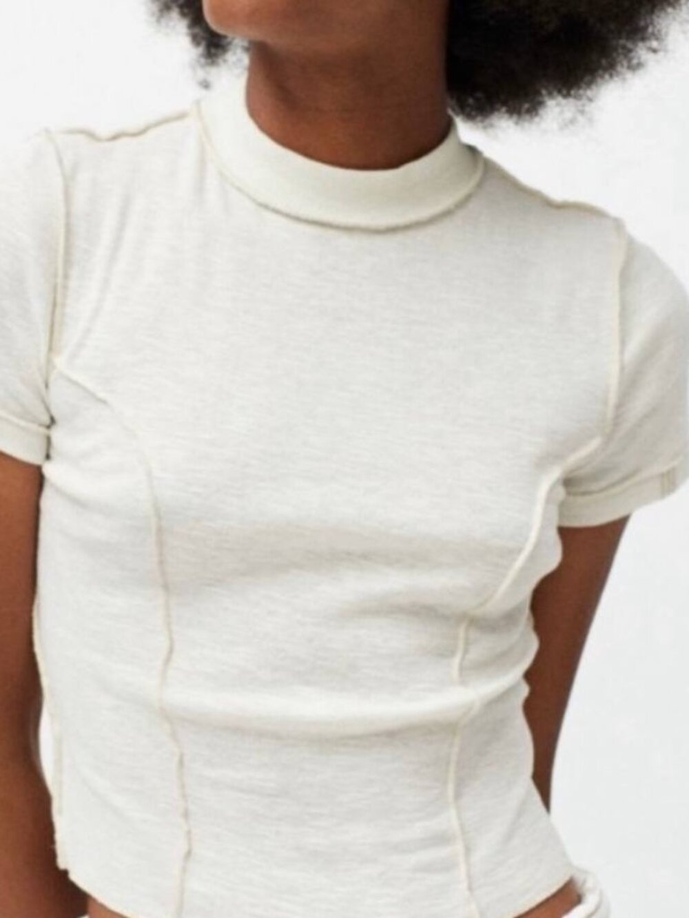 NWT BDG urban outfitters Ivory Mock Neck Exposed Seam Top |Y2K Indie Fitted Knit